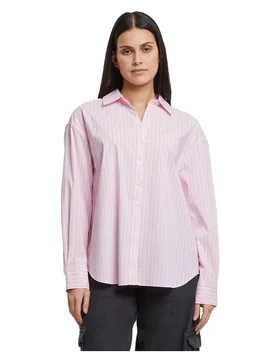 Camicia A Maniche Lunghe Oversized Striped Soft Pink / White M - Urban classics - FashionsVida