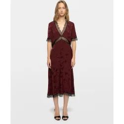 Zadig & Voltaire - Vestido midi 100% seda estilo lencero de mangas cortas