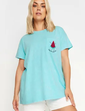 Women's Embroidered T-Shirt in Blue Size: 22-24 - Blue - Size: 22-24 - Yours - FashionsVida