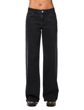 Jeans A Vita Bassa Selma Wide Leg Black Denim 33 - Pieces - FashionsVida