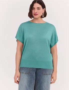 Camiseta de mujer de tencel de corte suave escote redondo mangas cortas tipo kimono - Fiorella Rubino - FashionsVida