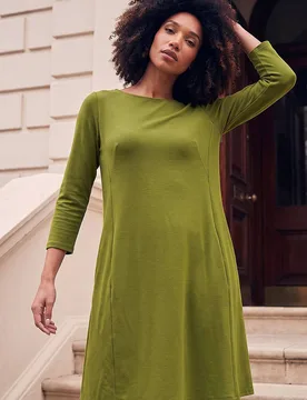 Women's A-Line Pocket Detail Swing Dress in Khaki Size: 12 - Khaki - Size: 12 - Roman - FashionsVida