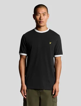 Men's Ringer Cotton Crew Neck T-Shirt in Jet Black/ White - Lyle & Scott - FashionsVida