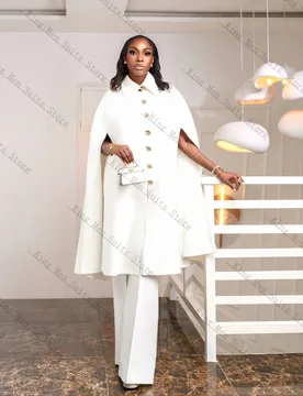 White Cape Women Suit Set 2 Piece Blazer+Pants Trousers Cotton Customized Autumn Fall Formal Guest Wedding Tuxedos Party Coat - Aliexpress - FashionsVida