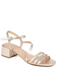 Leather Metallic Strappy Block Heel Sandals Gold female