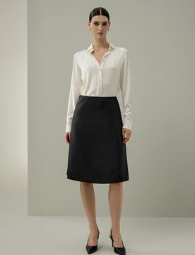 Gonna a Vita Alta Seta-Lana Nera Taglia 50 | Elegante e Versatile