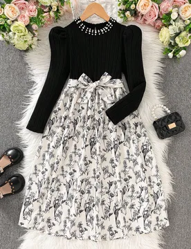 Vestido casual de manga larga con lazo en la cintura para niñas preadolescentes - Shein - FashionsVida