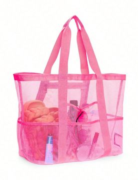 Bolsa de playa de malla de poliéster hueca de gran capacidad, bolsa de lavandería de viaje, bolsa de almacenamiento para natación, bolsa de playa m
