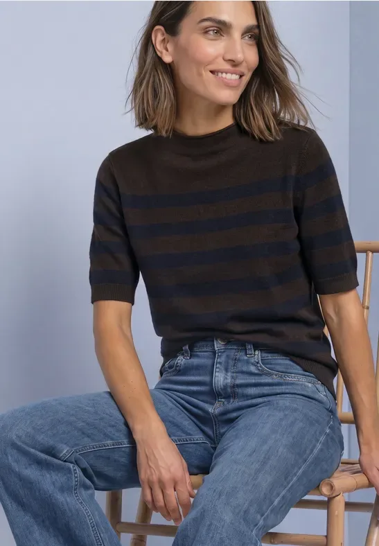 Kurzarm Pullover mit Turtle Neck female Braun - Street One - FashionsVida