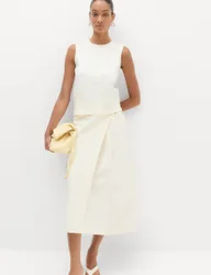 Pure Cotton Wrap Tie Side Midi Skirt Ivory female