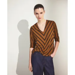 Camiseta de mujer con manga larga y escote en pico