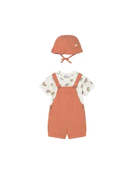 Set neonato 3 pezzi salopette, T-shirt e cappello arancione 74 - Mayoral - FashionsVida