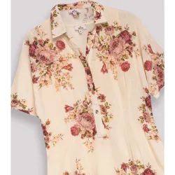 Vestido midi camisero con manga corta y estampación floral