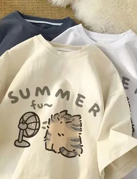 Korean Version Retro Minimalist Cat Printed Summer T-shirt Casual Loose Couple Thin Short Sleeves Women Men T Shirts - Aliexpress - FashionsVida