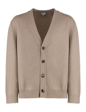 Intrecciato Leather-Trimmed Cashmere-Blend Cardigan