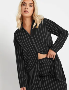 Women's Long Sleeve Pinstripe Shirt in Black Size: 18 - Black - Size: 18 - Yours - FashionsVida