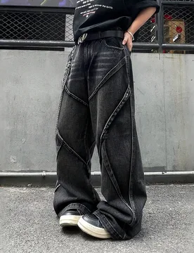 Pieza Jeans de pierna ancha con lavado vintage desgastado y parches desconstructurados para hombre (El producto no incluye cinturón ni accesorios) - Shein - FashionsVida