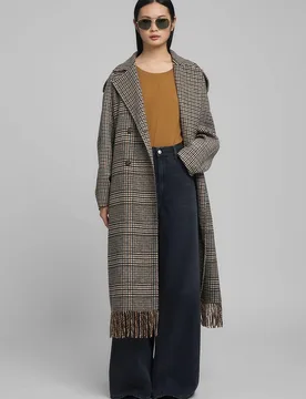 Abrigo de paño de mujer largo a cuadros - Replay - FashionsVida