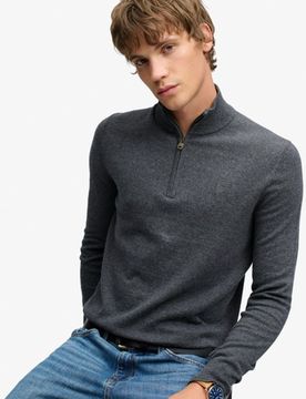 Superdry Herren Essential Pullover mit Halbzip Schmale Passform Dark Grey - Größe: M
