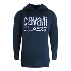 Mens Floral Logo Navy Blue Hoodie Cotton - Size Large