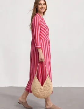Maxikleid mit Hemdkragen und Print female Rot