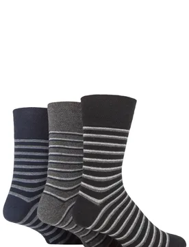 Mens 3 Pair Cotton Argyle Patterned and Striped Socks Varied Stripe Black / Navy / Charcoal 6-11 Mens - Multi Coloured - Size: 6-11 Mens - Gentle Grip - FashionsVida