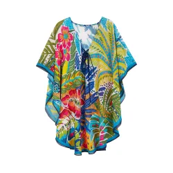 Vestido de playa de mujer corto con lazo ajustable en el escote y estampado tropical