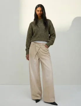Pantalon Barrel Fit 38 Beige - Bershka - FashionsVida