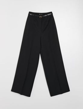 Pantaloni straight leg con cintura e miscela di viscosa - nero