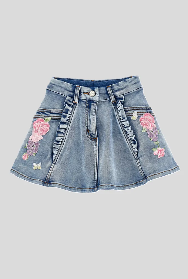 Gonna in denim bambina blu - Monnalisa - FashionsVida