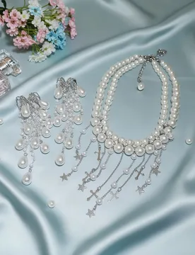 Pcs Elegant Vintage Jewelry Set for Women Tassel Pearl Necklace Shiny Crystal Choker Bridal Wedding Earrings Party - Aliexpress - FashionsVida