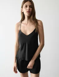 Satin Cami Shortie Pyjama Set Black female