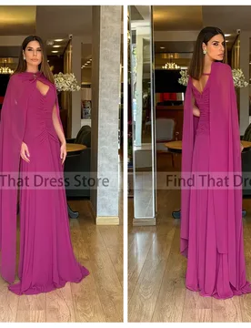 Custom Made Off Shoulder Chifffon Tiered Pleated Straight Sexy Evening Gown Backless Floor Length Bridal Prom Dress with Cape - Aliexpress - FashionsVida