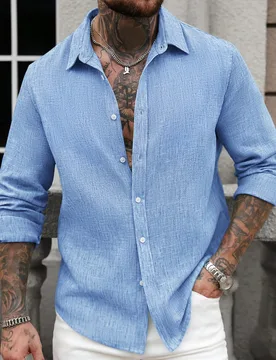 Camisa de manga larga para hombre de primavera/verano Manfinity Camisa casual de unicolor de manga larga para hombre Camisa abotonada para hombre Cami - Shein - FashionsVida