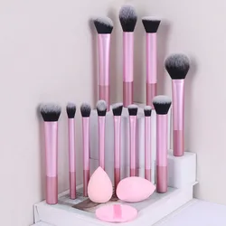 Set de 12 piezas de brochas de maquillaje multifuncionales - Brochas para polvos, rubor, base, sombras de ojos, contorno + esponja de maquillaje en á