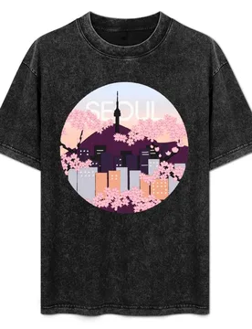 Seoul Tower With Woodblock Style Cherry Blossoms South Korea T-Shirt Breathable Travel T-Shirt - Aliexpress - FashionsVida