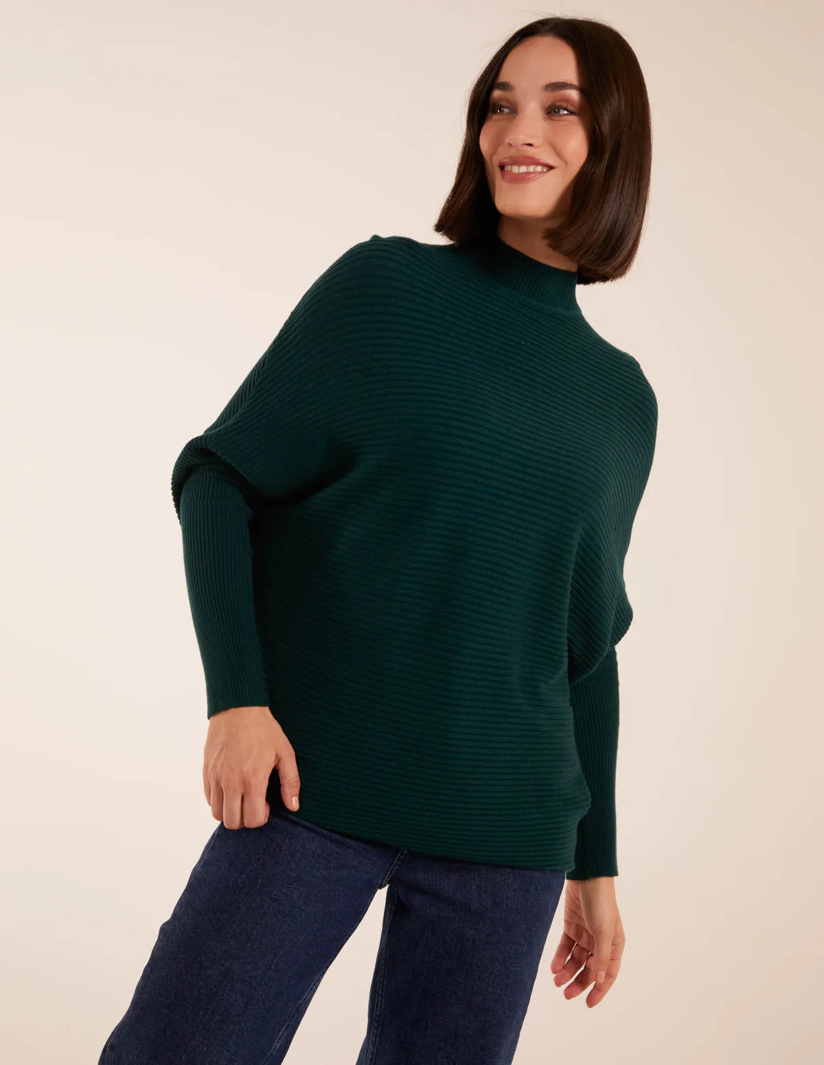 Ribbed Batwing Jumper - S/M / Bottle Green - female - Blue Vanilla - FashionsVida