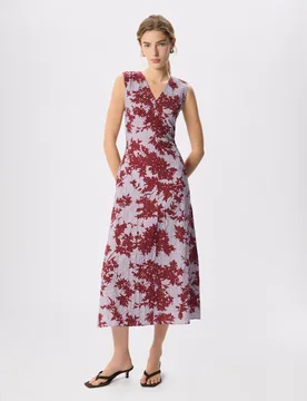 Cotton Rich Floral V-Neck Midi Column Dress Purple Mix female - Whistles - FashionsVida