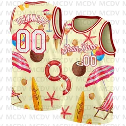 Custom Aqua White-Red 3D Pattern Tropical Hawaii Beach Authentic Basketball Jersey