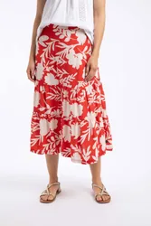 Cassis Printed Tiered Skirt - Light Red - Size: 22