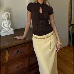 Spring and Summer New Products Fashionable and Sexy Chest Hollow Lace-up Slim Short-sleeved Top