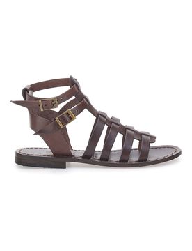 Sandali marroni bassi con fasce e doppia fibbia 6039 37