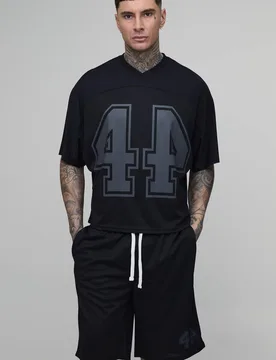 Herren Großgrößen Übergroßes Kastenförmiges Netz-Fledermausärmel 44 Hockey Oberteil Und Shorts Set Black Größe Medium - boohooMAN - FashionsVida