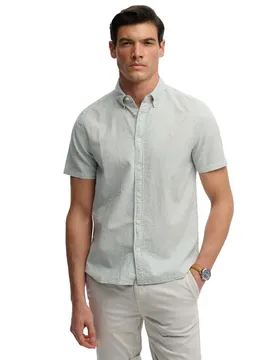 Chemise à Manches Courtes Classic Seersucker Cream / Green XL