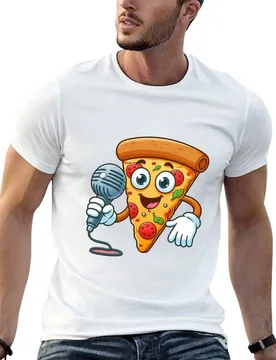 A Slice of Pizza Holding a Microphone Singing Karaoke: Fun and quirky. T-Shirt cotton t shirts man 100% T-Shirt - Aliexpress - FashionsVida