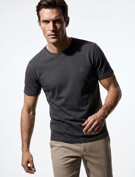 T-shirt in cotone ricamata - antracite