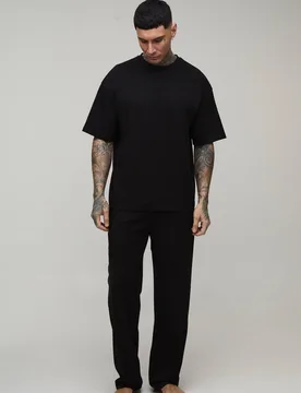 Herren Großer Mann Freizeitbekleidung Übergroßes Oberteil Und Entspannte Jogginghose Set Black Größe Small - boohooMAN - FashionsVida