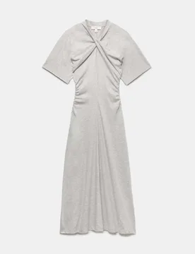 Cotton Blend Jersey Twist Detail Midi Column Dress Grey Marl female - M&S - FashionsVida