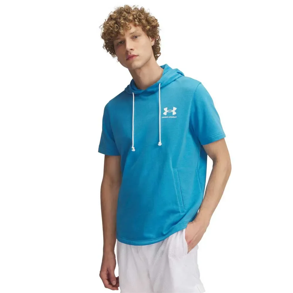 Sweat à Capuche à Manches Courtes Rival Terry Left Chest Ether Blue / Onyx White M - Under armour - FashionsVida