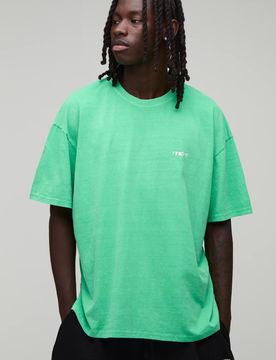 Herren Übergroßes Herren Sport Besticktes Gewaschenes Oberteil Bright Green Größe XL